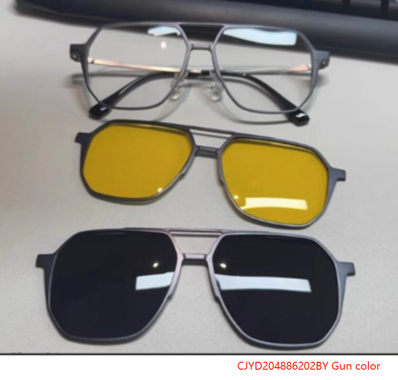 Driving Men's Three-in-one Magnetic Aluminum Magnesium Glasses