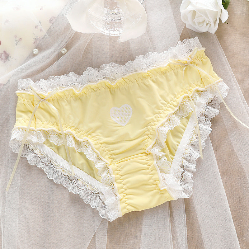 Soft Ice Silk Underwear Women's Double-layer Antibacterial Lace Lace Briefs