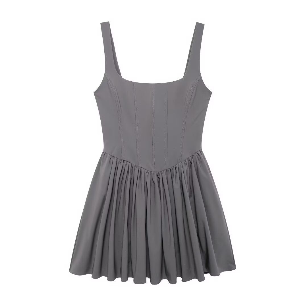 Fashion Solid Color Sleeveless Waist Trimming Spaghetti Straps Jumpsuit Skirt