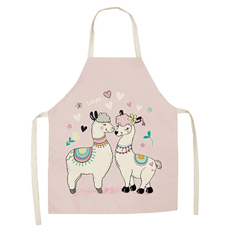 Cartoon Alpaca Cactus Cotton Linen Apron