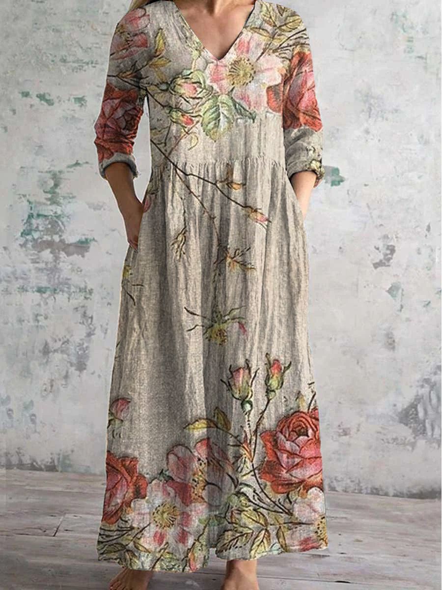 Casual Women's Fashion Floral Print Mid-length Dress