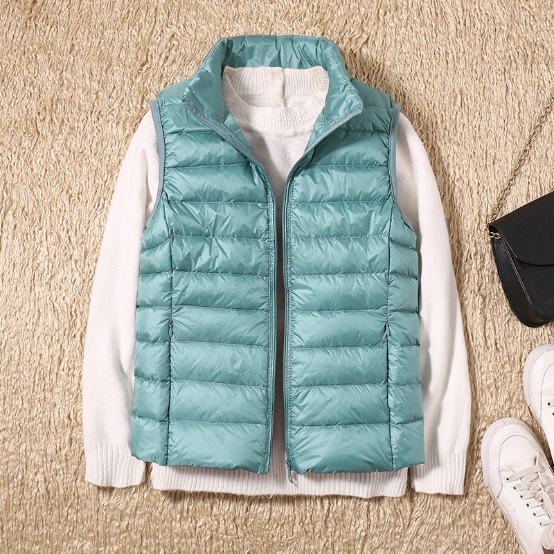 Autumn And Winter New Thin Lightweight Short Type Casual Fashion Stand-up Collar Down Jacket Vest Women's Light Down Feather Liner