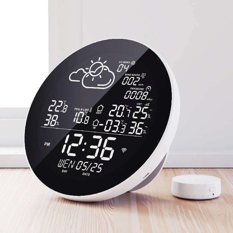 Digital Weather Clock Round Temperature Meter Indoor Hangable Weather Station