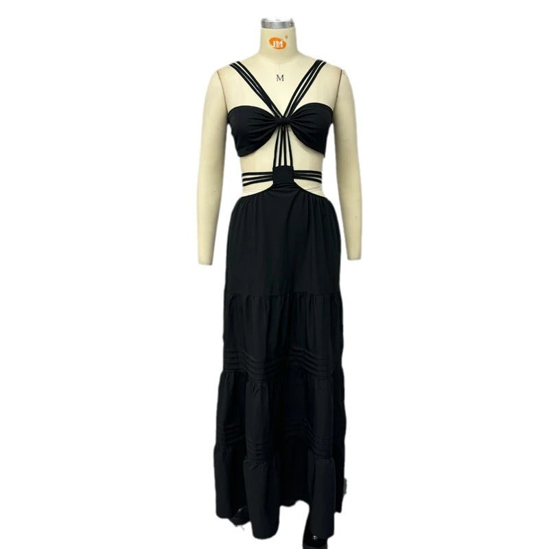 Fashion Sexy Tube Top Solid Color Wide Leg One-piece Trousers