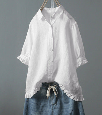 Women's Casual Single-breasted Ruffled Shirt