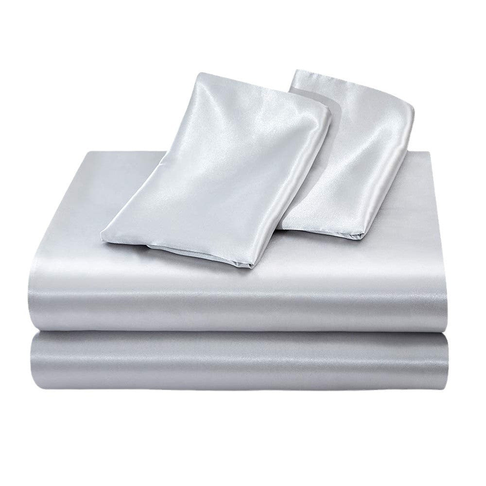 Pure Color Satin Silk-like Four-piece Set