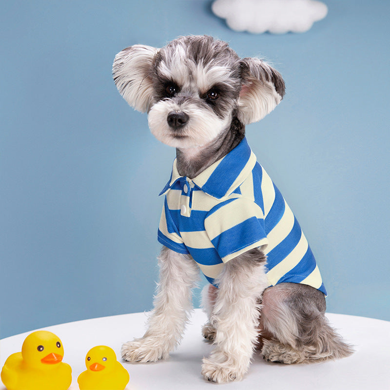 Pet Dog Polo Shirt Striped Beaded Lapel Elastic