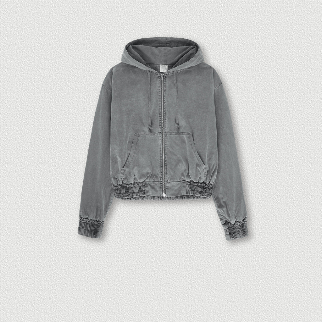 Women's Vintage Washed Distressed Zip Hoodie