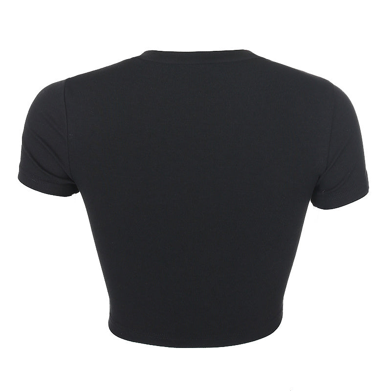 Decorative Triangle Button Short T-shirt Top For Women