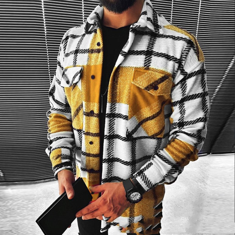 Men's Fashion Colorblock Plaid Print Shirt Top