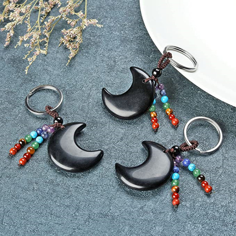 Moon Star-shaped Tassel Natural Crystal Keychain