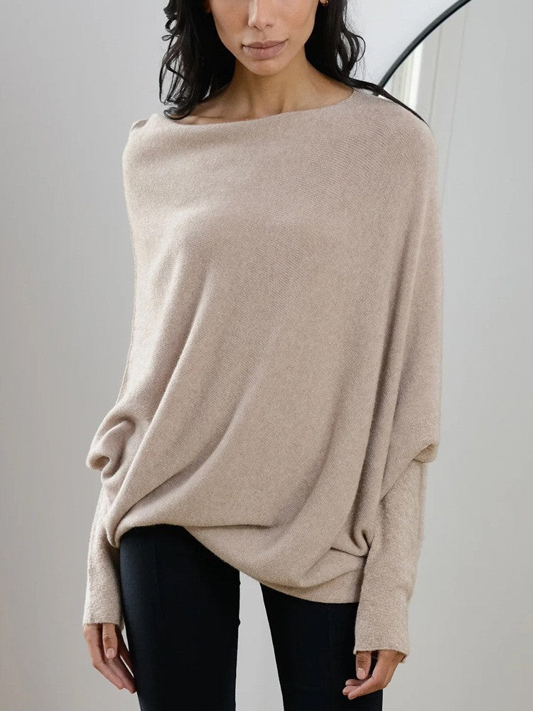 Solid Color Round-neck Comfortable Temperament Knitted Sweater