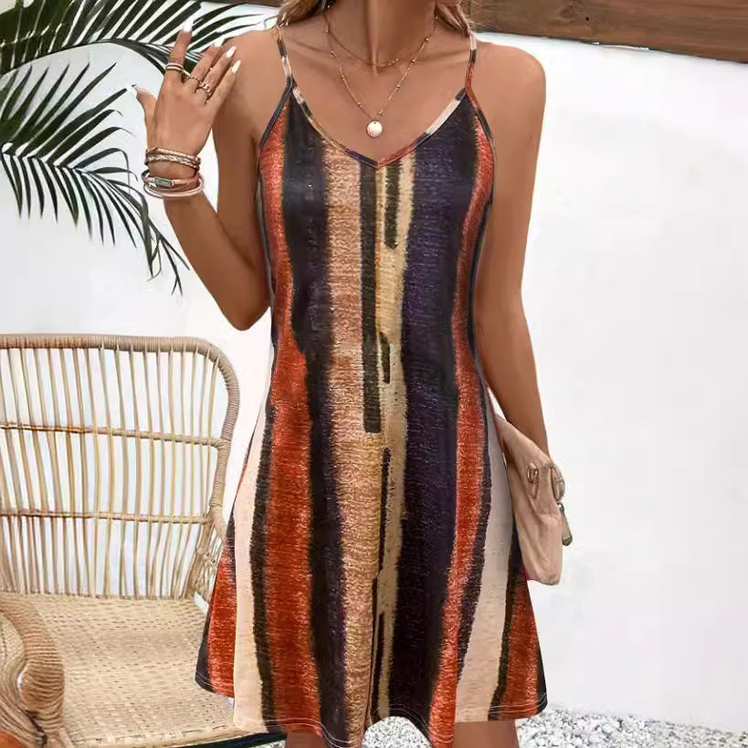 European And American Blue Printing Strapless Sexy Dress