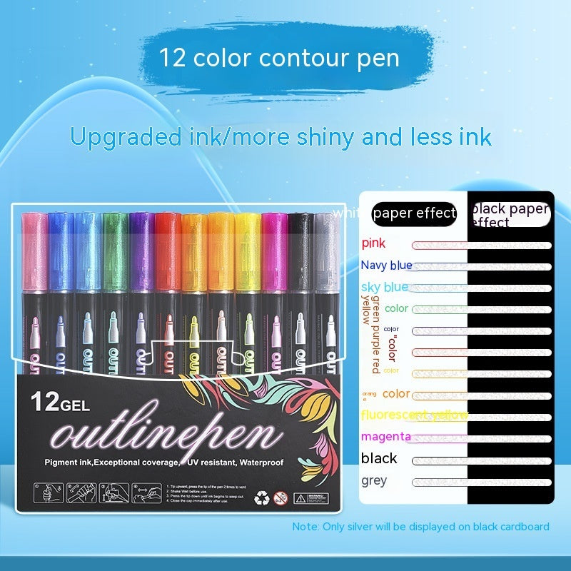 Double-line Outline 24-color  Notebook Special Gel Two-color Fluorescent Marker Pen