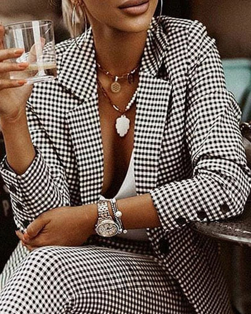 Women's Check Slim Lapel Suit