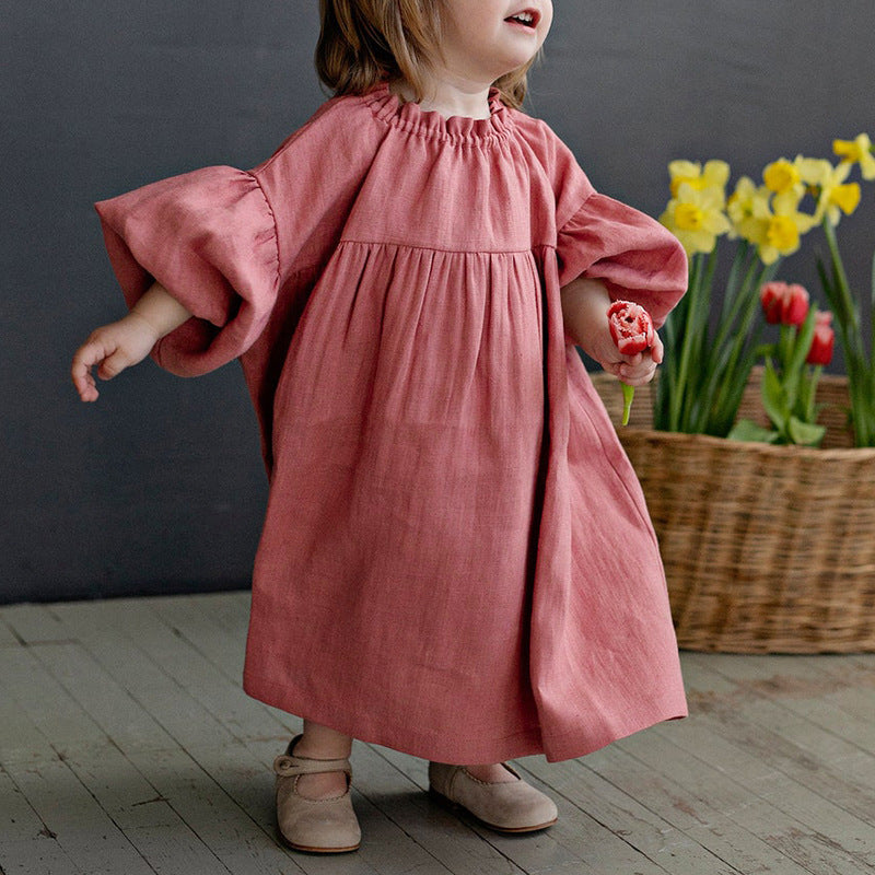 Girls' Ramie Cotton Dress Nordic Style