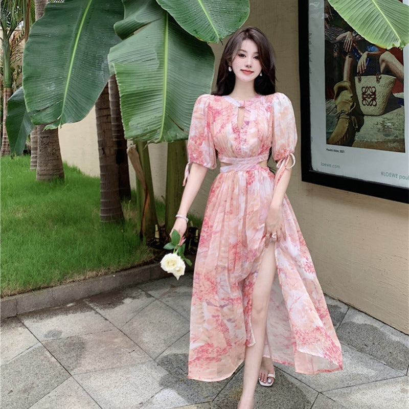 Artistic Print Aesthetic Atmosphere Design Sense Waist Long Dress