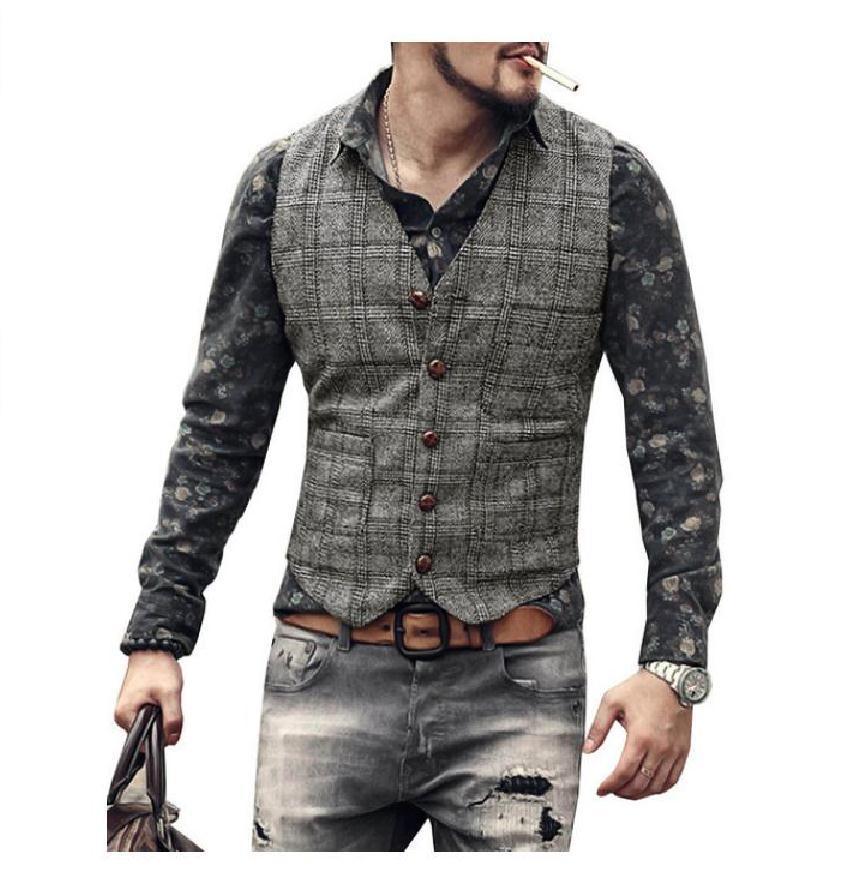 Fashion Plaid Punk Jacket Striped Flower V-Neck Slim Vest