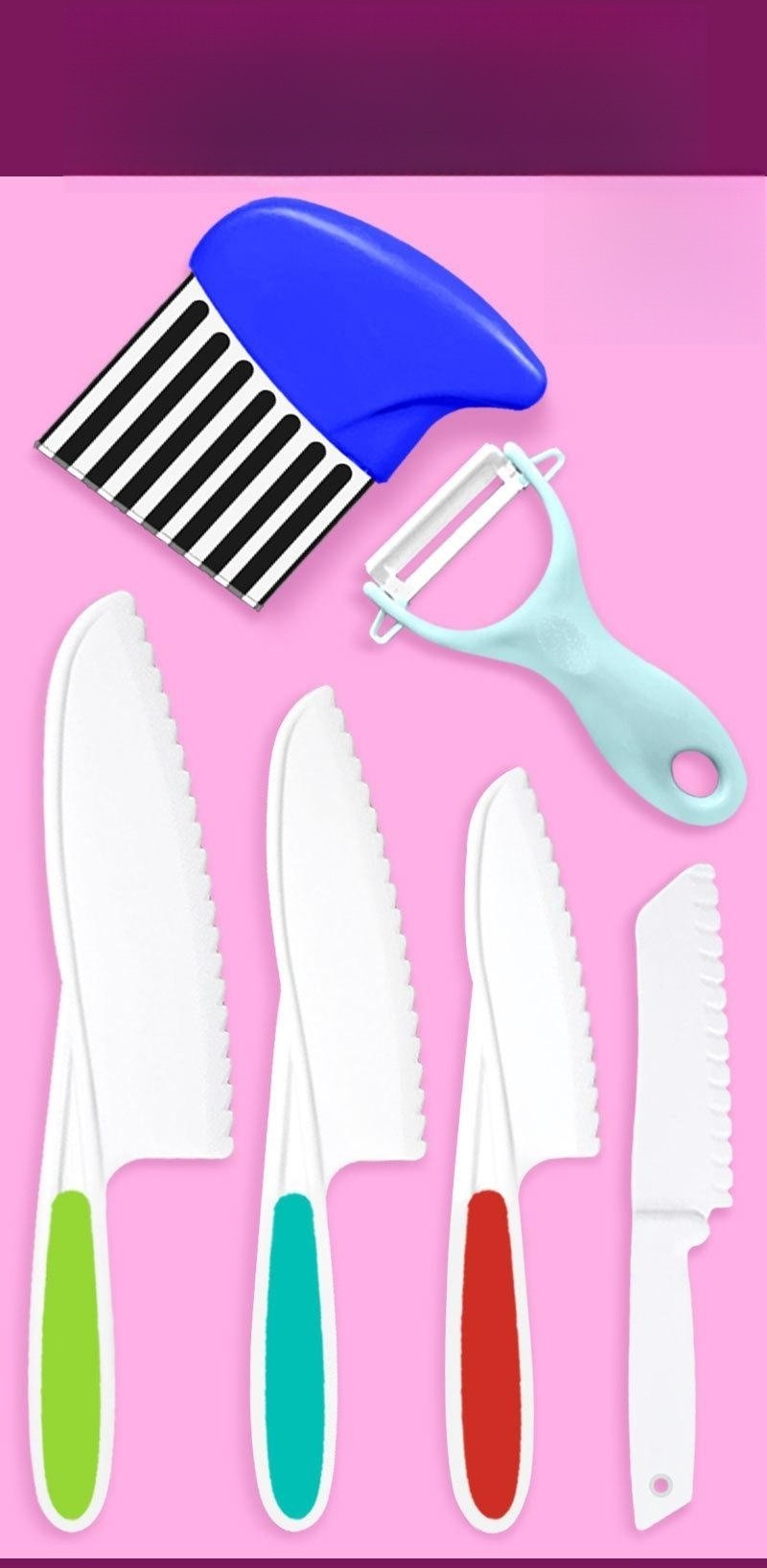 Wave Cutting Board Plastic Fruit Knife Set