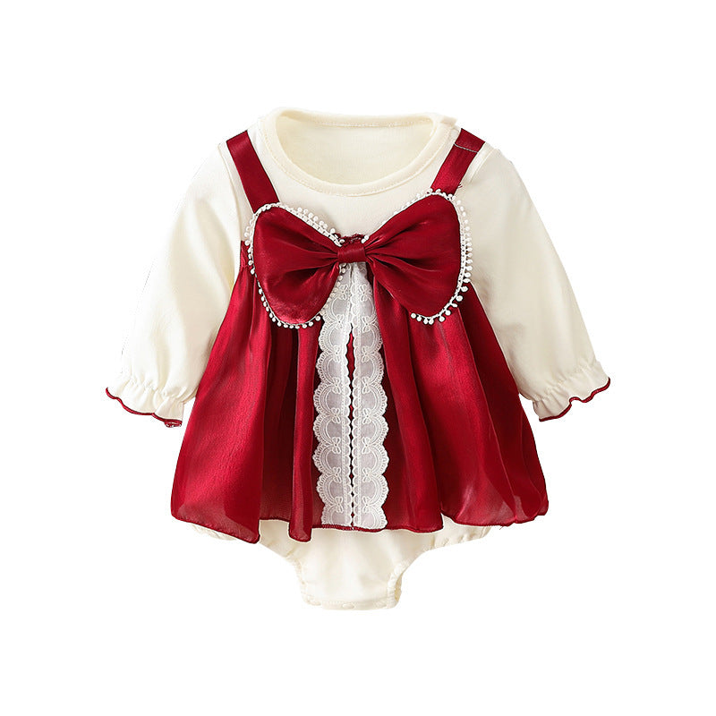 Baby Jumpsuit Bow Baby Long-sleeved Triangle Romper Romper