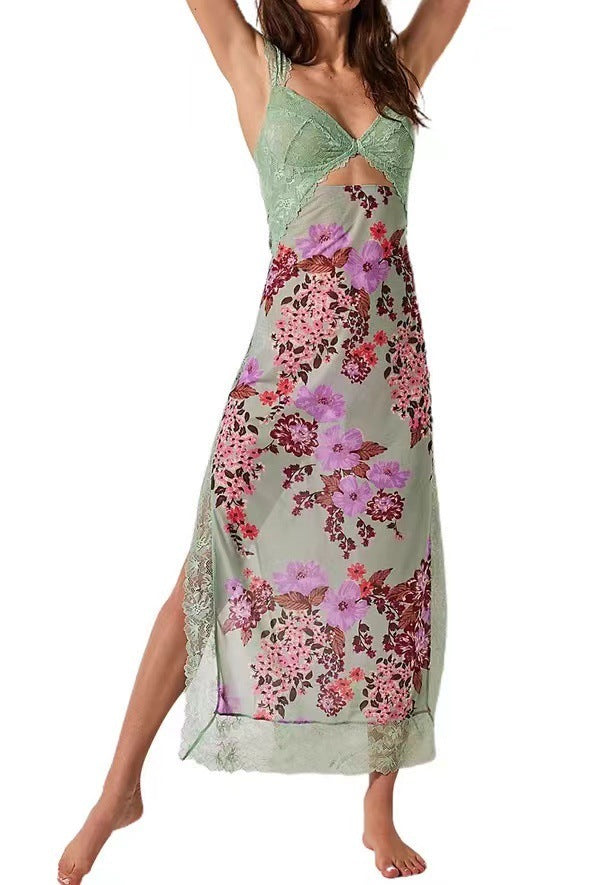 Shoulder Strap Stitching Slit Color Length Dress