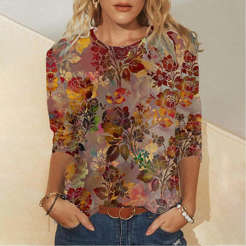 Floral Element Creative Casual Long Sleeve Women's T-shirts