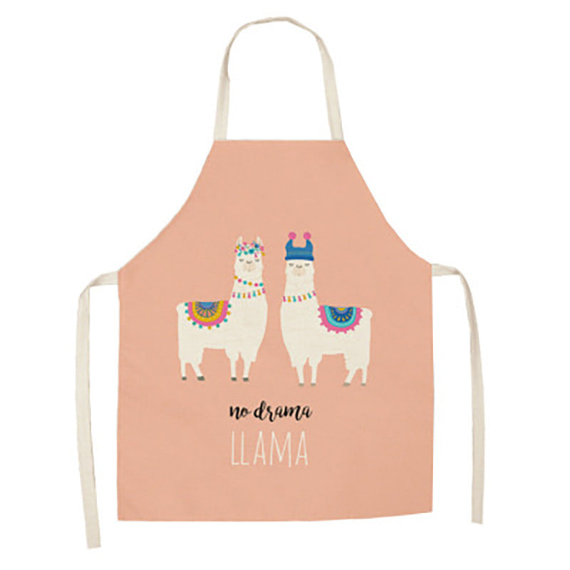 Cartoon Alpaca Cactus Cotton Linen Apron