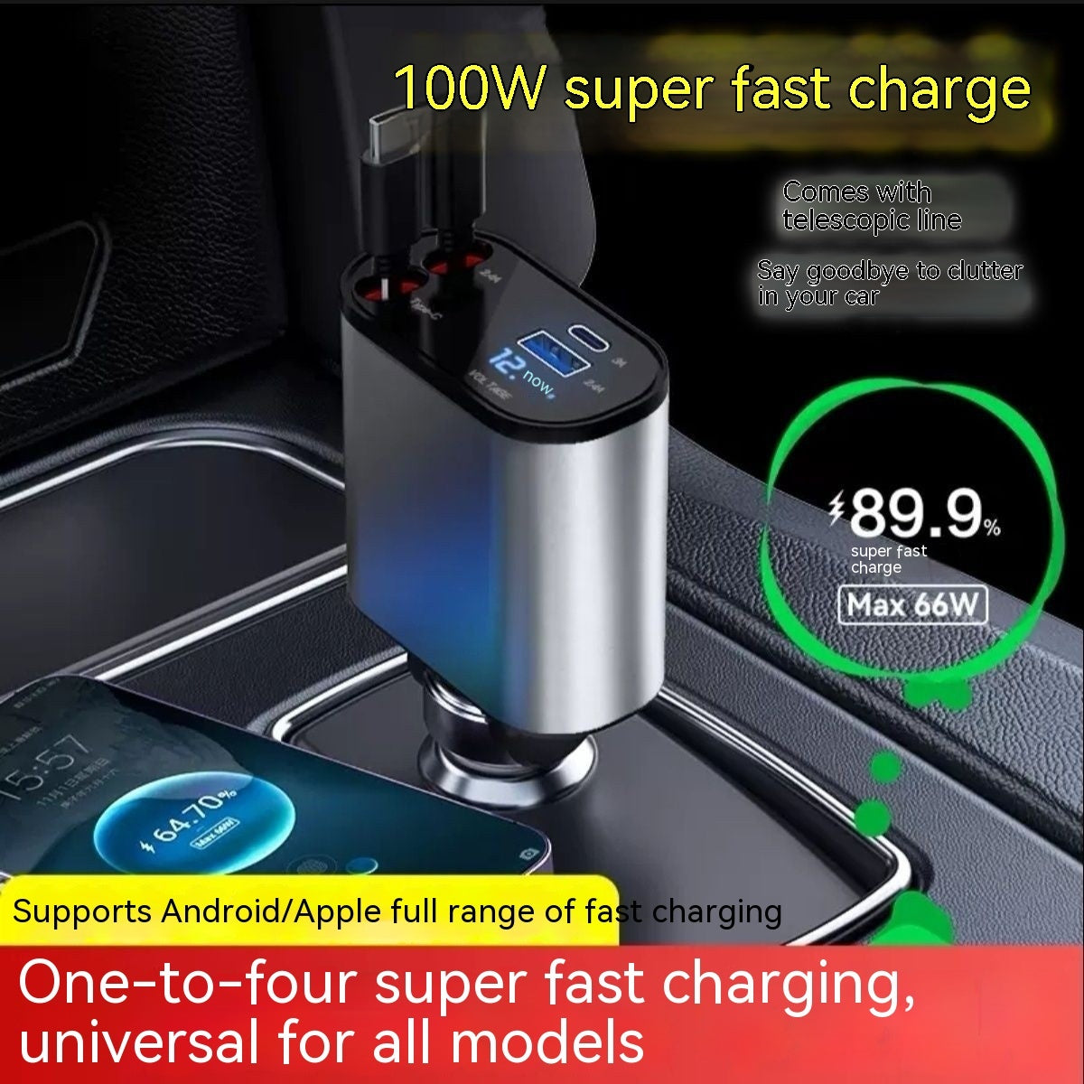 Universal Fast Charging Car Charger - Retractable & Convertible
