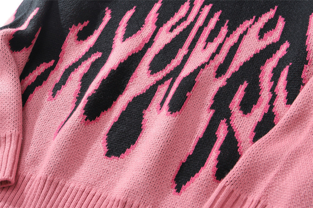 Lazy Wind Flame Thick Printed Sweater Couple
