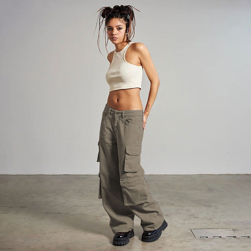 Multi-pocket Workwear Trousers Hipster Old Loose Wide Leg