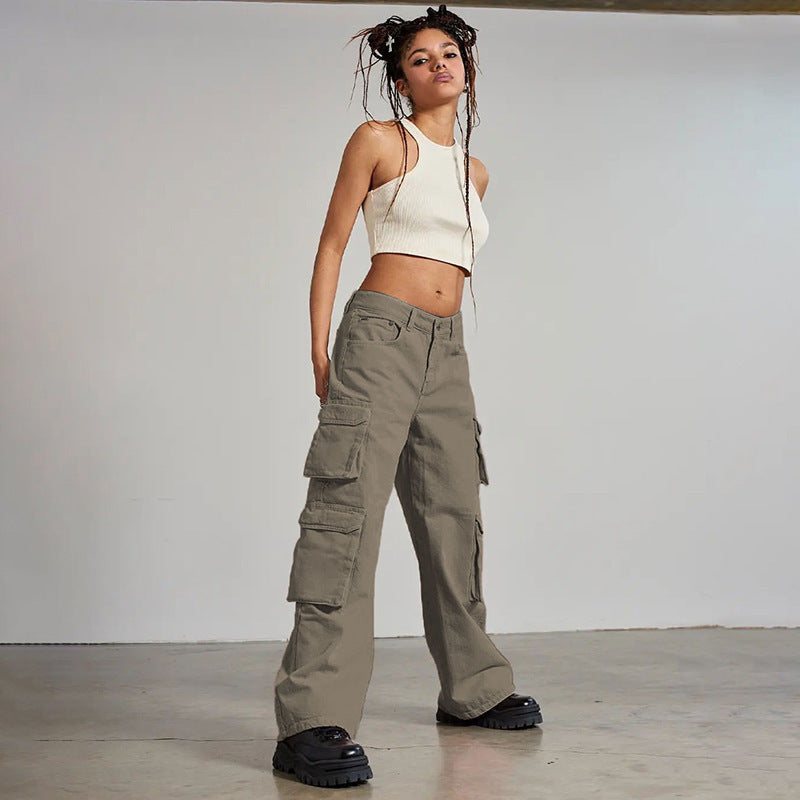 Multi-pocket Workwear Trousers Hipster Old Loose Wide Leg