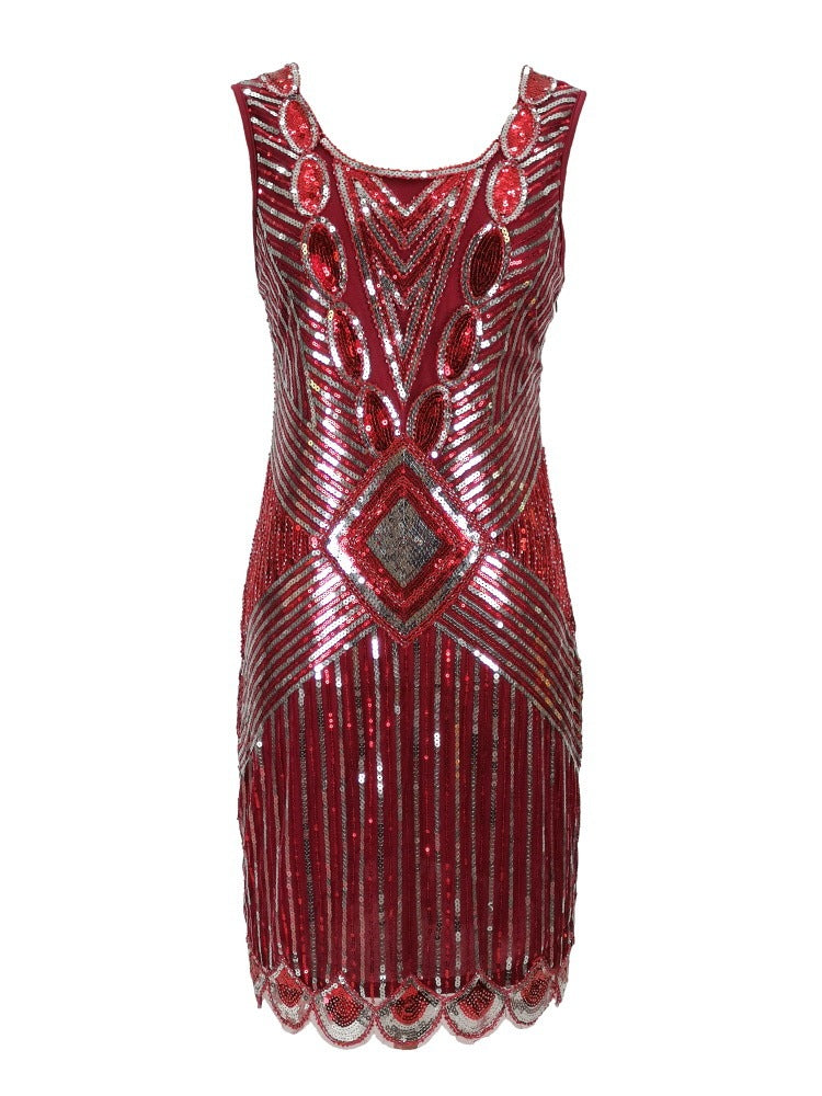 OL Commuter Hot Sequin Beaded Short Dress