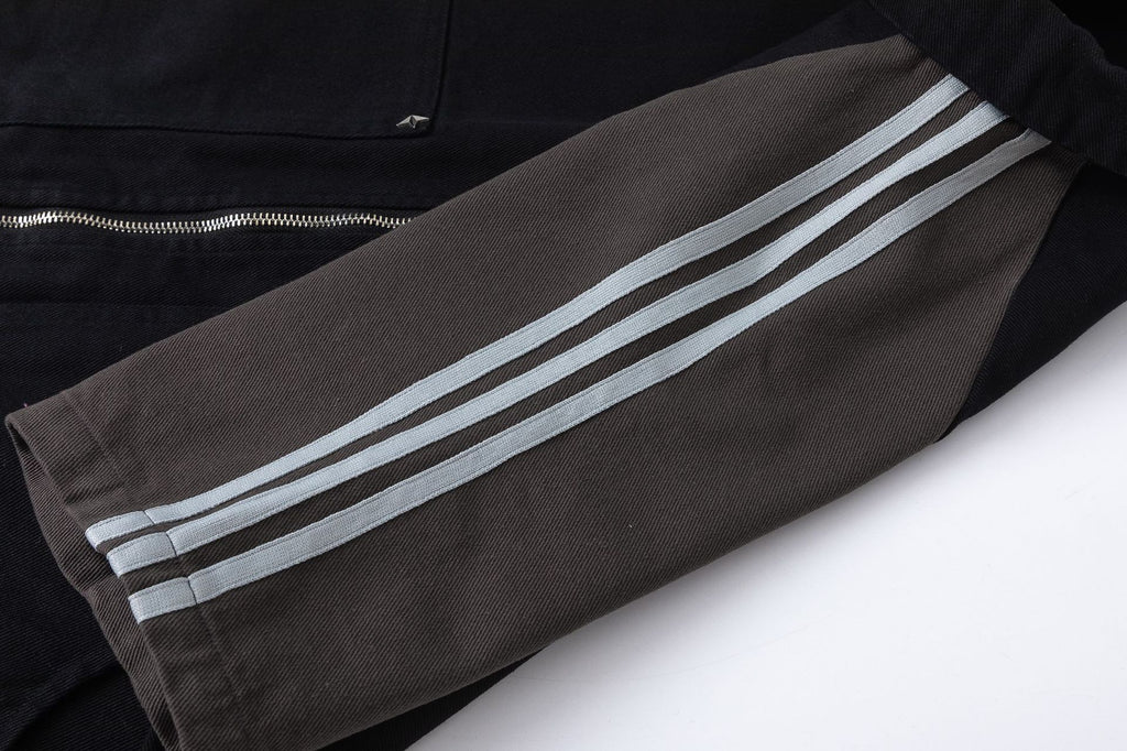 American Retro Embroidery Bars Stitching Raglan Short Sleeve Jacket Men