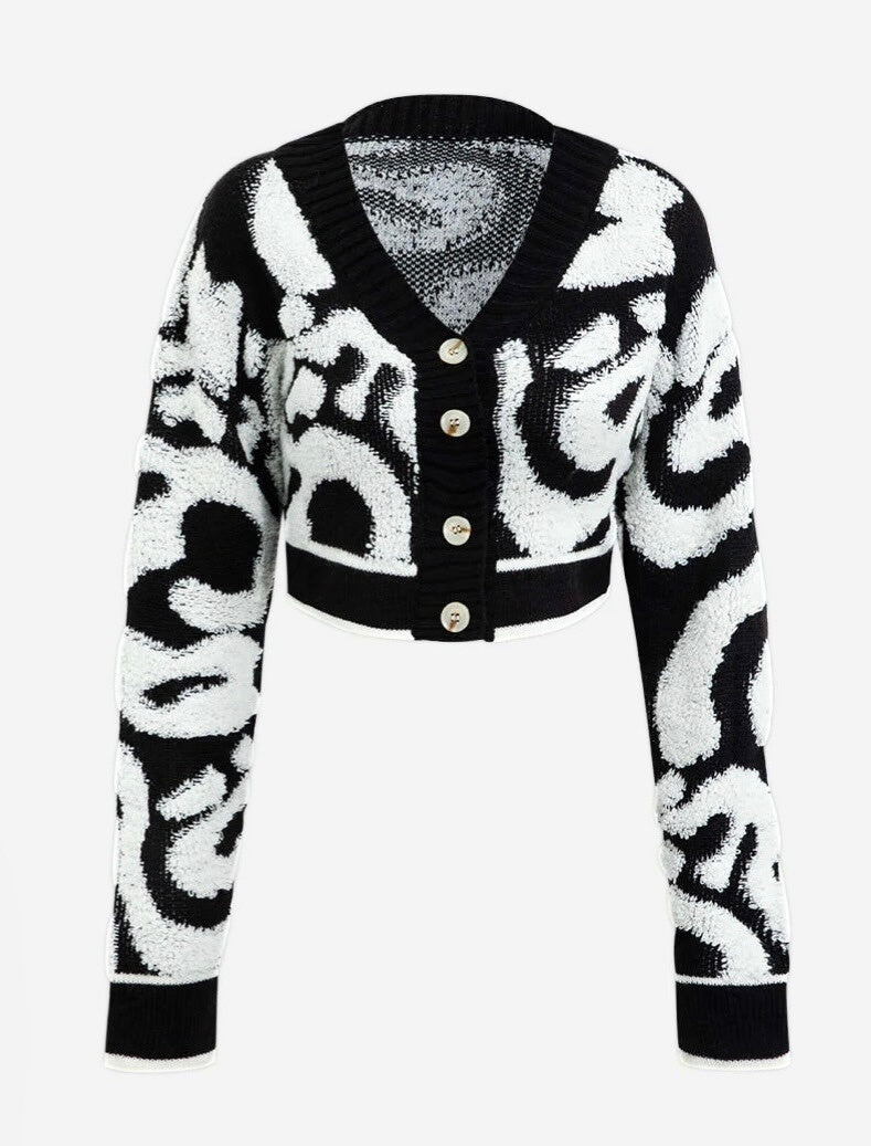 Fall Fashion Sweet Color-block V Neck Buckle High Waist Slim-fit Knitted Top Women