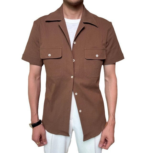 Cuban Collar Shirt Men's Short Sleeve Summer Thin