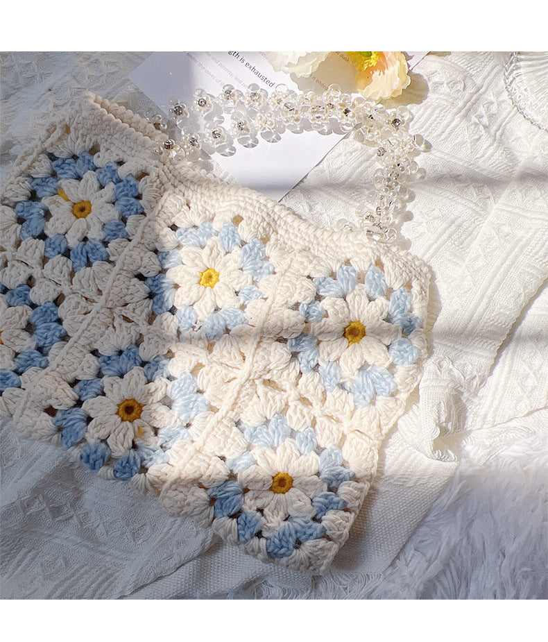 Hand Woven Handbag Hook Floral Plush Bag