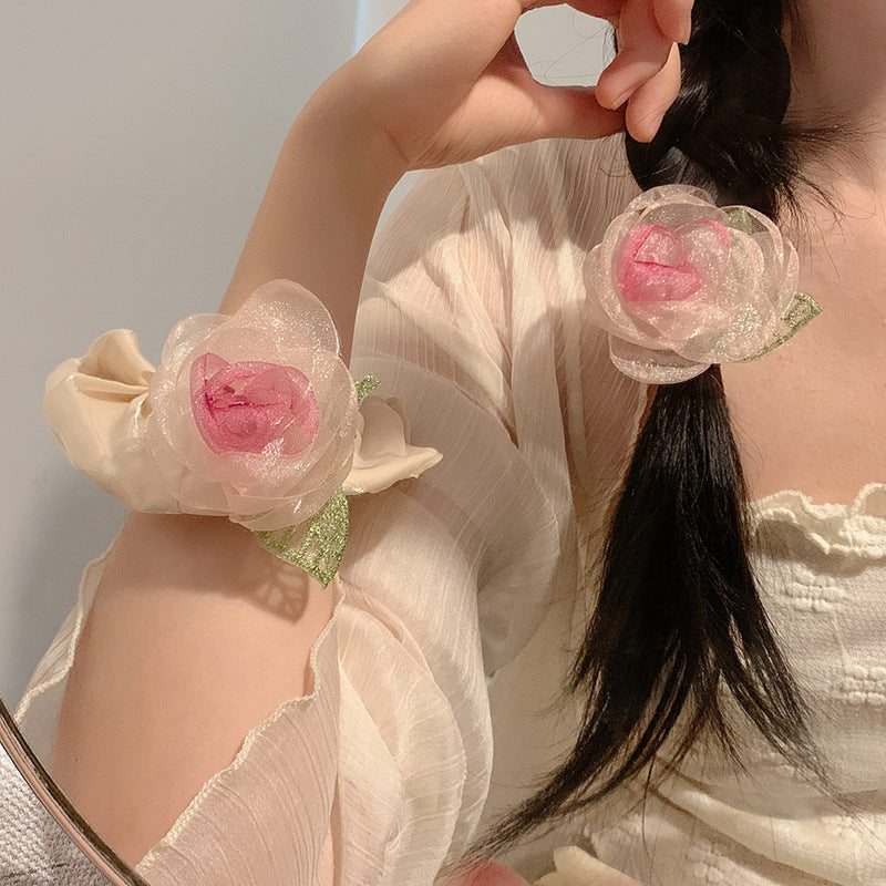 Dried Rose Barrettes Flower Female Mori Style Hair Accessories
