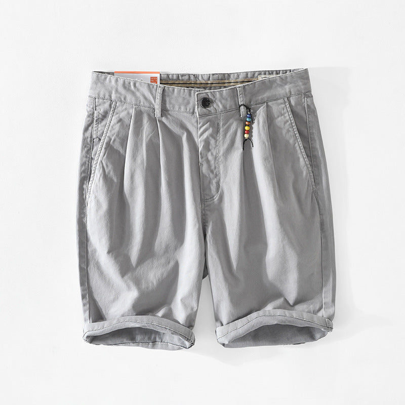 New Men's Solid Color Casual Cotton Five-point Pants