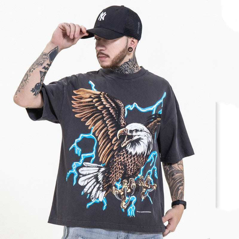 High Street Leisure European And American Lightning Eagle Oversize Short Sleeve