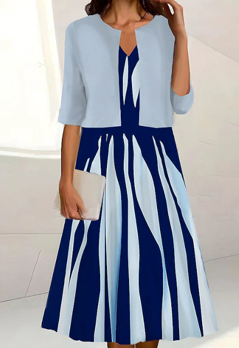 Commuter Floral Print Dress Two-piece Set