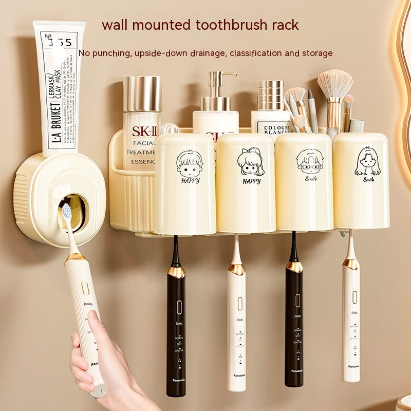 Bathroom Rack Punch-free Wall-mounted Toothbrush Cup Rack