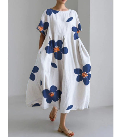 Loose Round Neck Fashion Advanced Short Sleeve Printing Dress