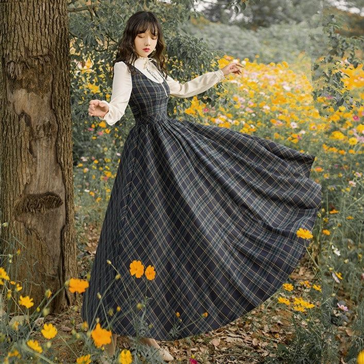 Women's New Literary Retro Plaid Swing Dress