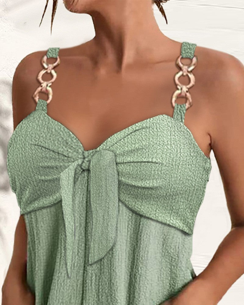 Women's Clothing Elegant Solid Color Metal Strap Pocket Short Casual Jumpsuit