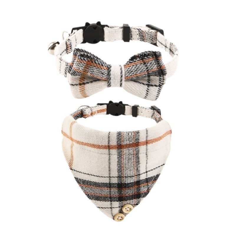 British Cat Collar With Bell Plaid Bow