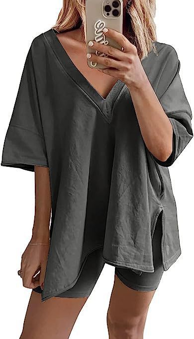 Women's Fashion Short Sleeve T-shirt High Waist Figure Flattering Shorts Casual Two Pieces