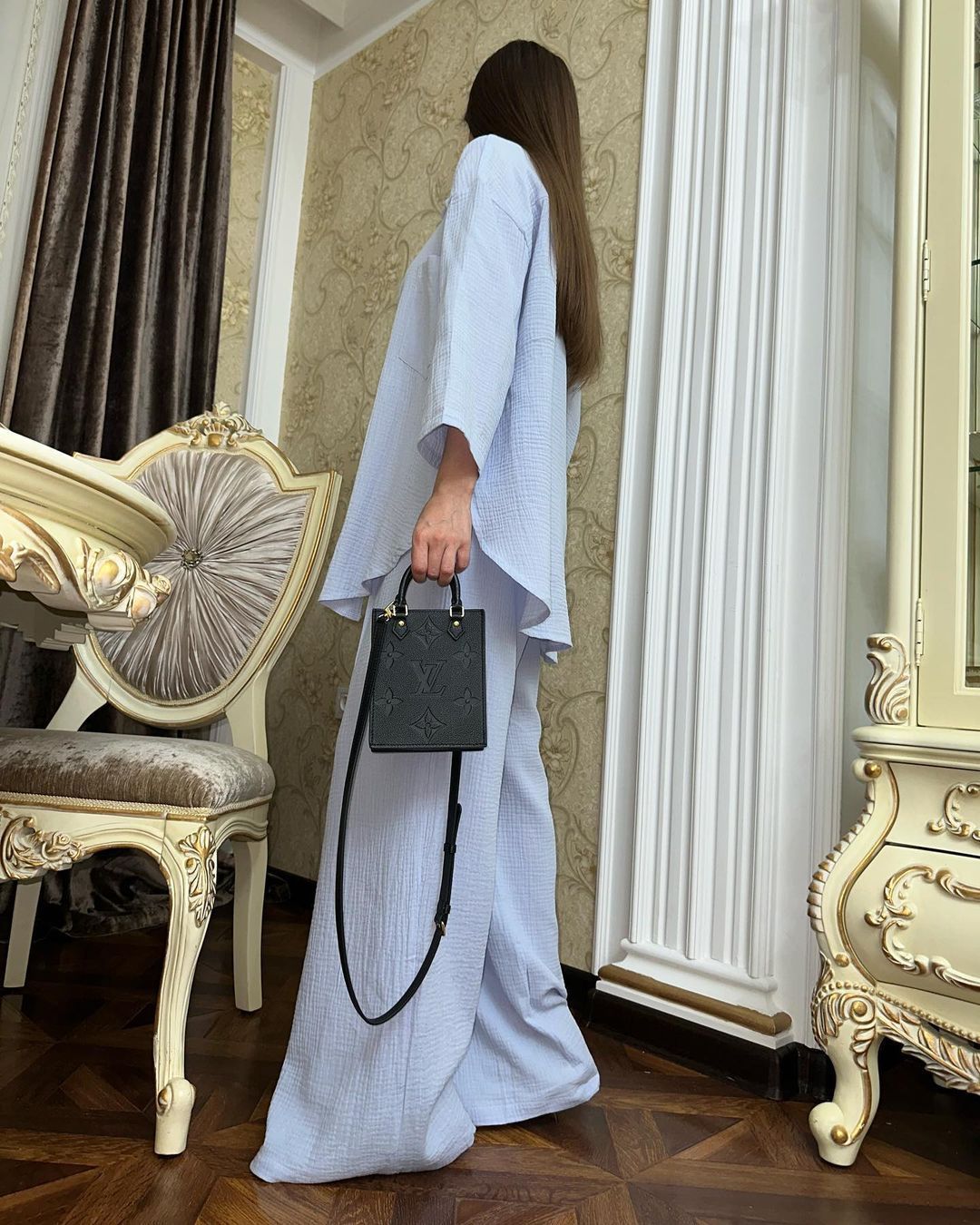 Fashion Loose-fitting Long Sleeves Lace-up Shirt Wide Leg Trousers Suit