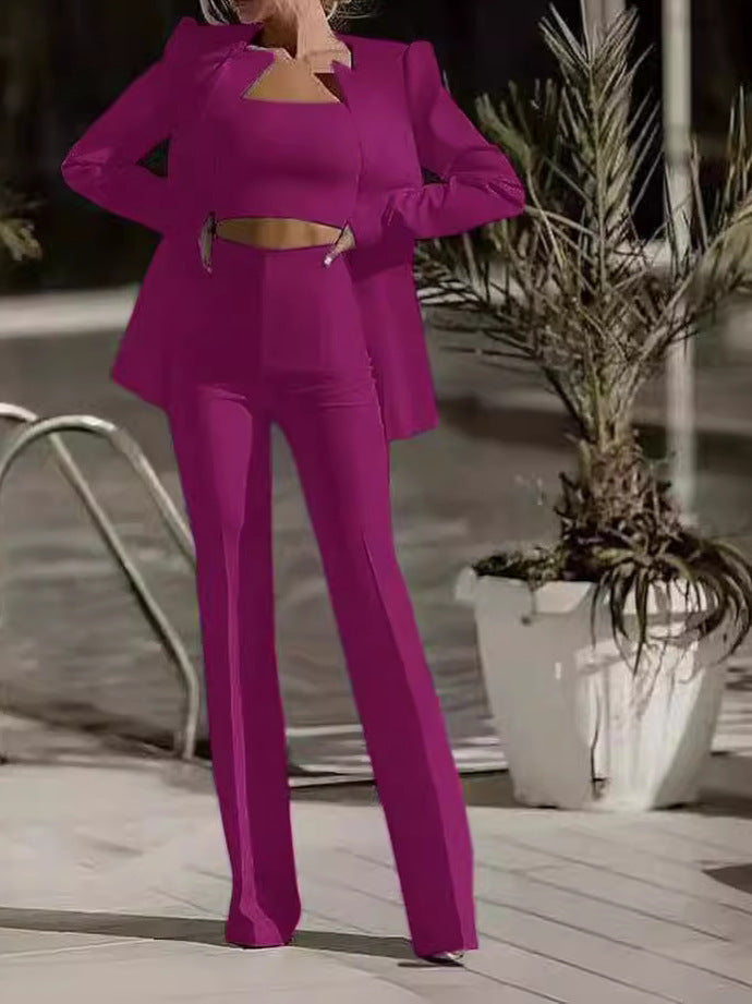 European And American Fashion Commute Midriff-baring Solid Color Suit Suit