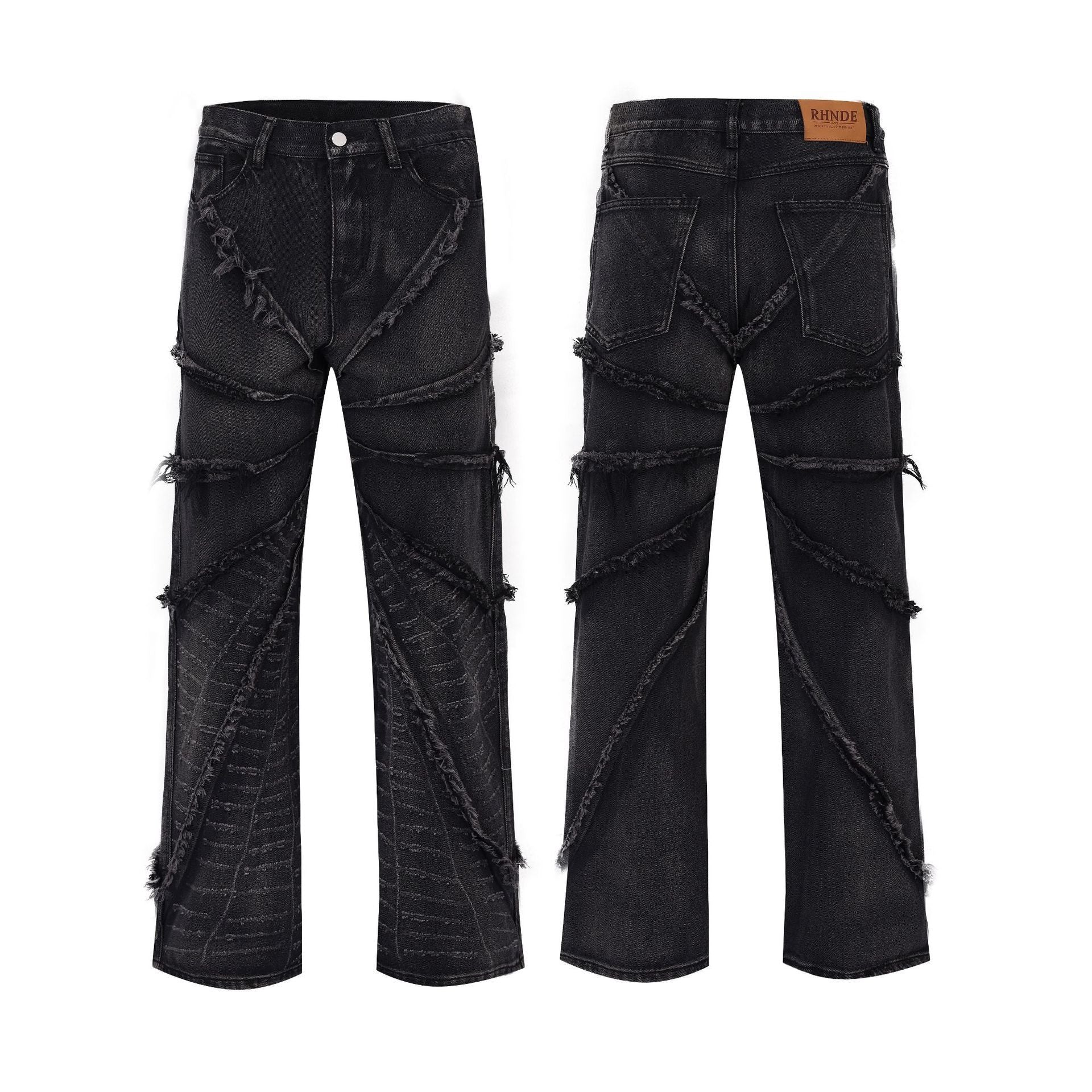 Frayed Stonewashed Worn Looking Washed-out Jeans Straight Loose Trousers