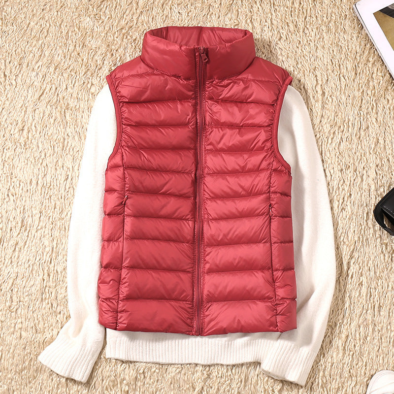 Autumn And Winter New Thin Lightweight Short Type Casual Fashion Stand-up Collar Down Jacket Vest Women's Light Down Feather Liner